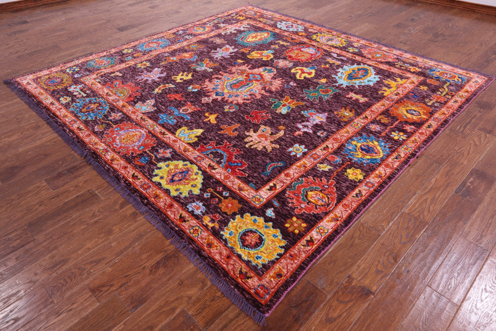 9' Square Hand-Knotted Turkish Oushak Wool Rug - Q16070