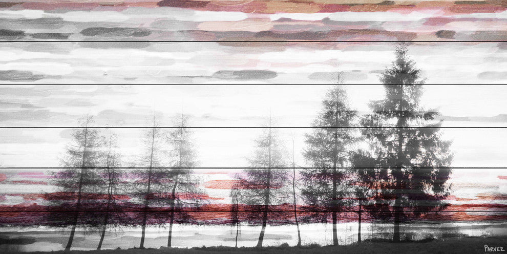 "Red Behind the Trees" Print on White Wood, 60"x30"