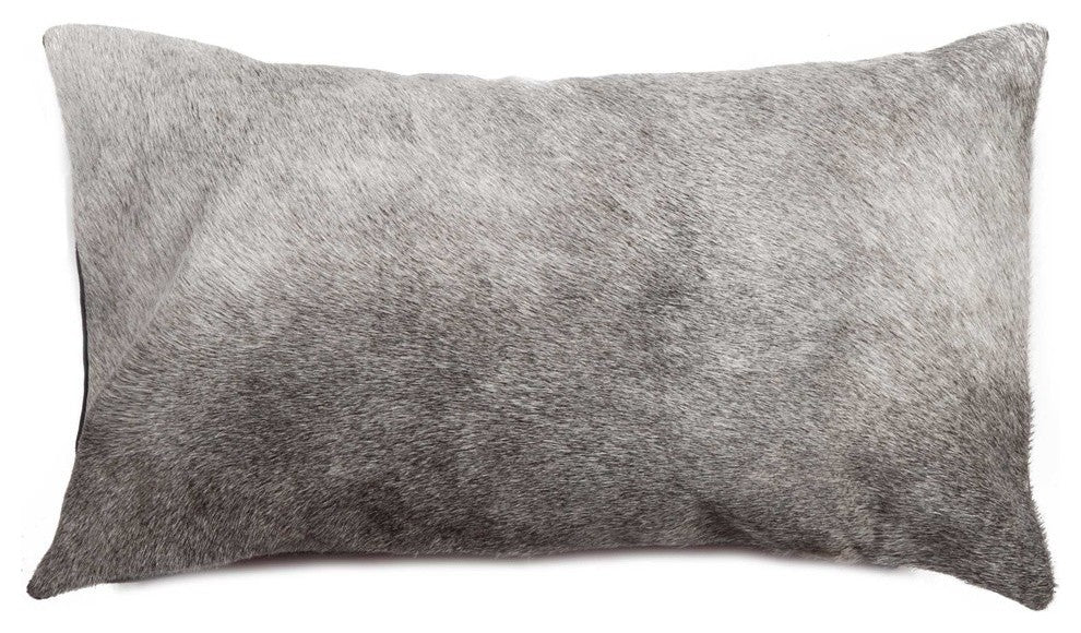 12" X 20" Gray Cowhide Pillow
