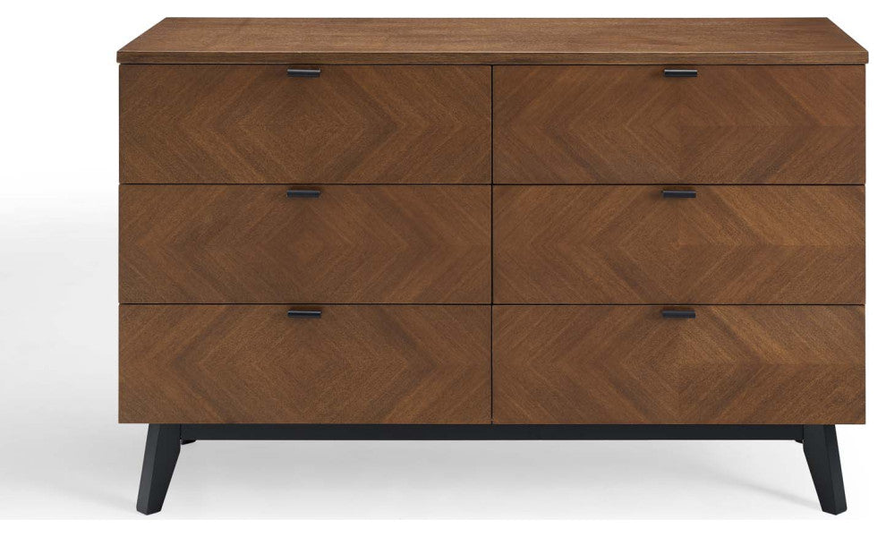 Dresser Drawer Chest Stand, Wood, Brown Walnut, Modern Mid-Century Living Room