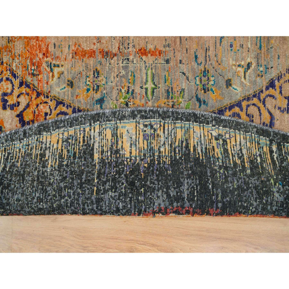 Orange Ancient Ottoman Erased Design Wool Hand Knotted Round Rug 10'x10'