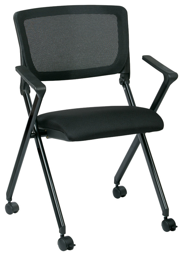 Mesh Back Folding Chair in Black Fabric (Set of 2)