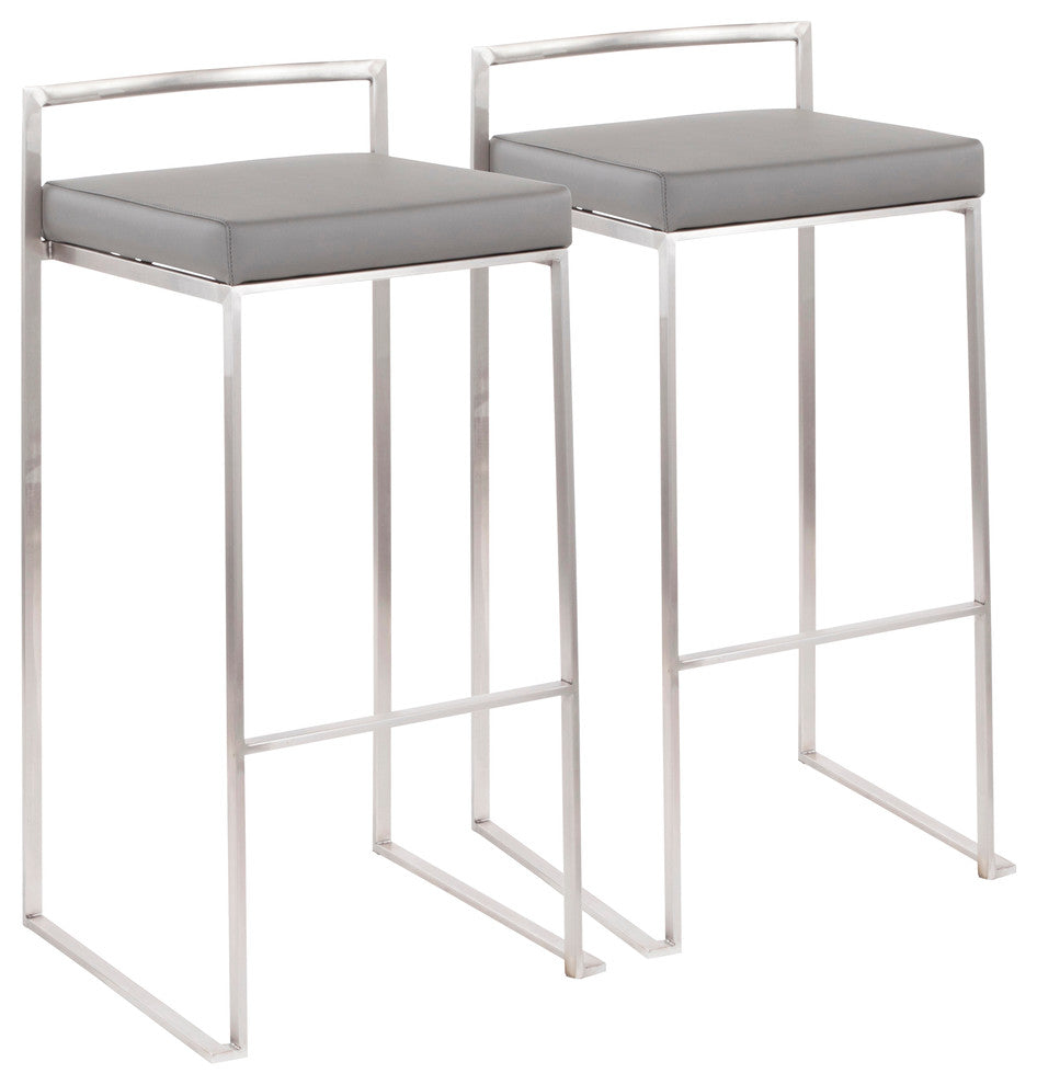 LumiSource Fuji Barstool, Stainless Steel Set of 2, Grey