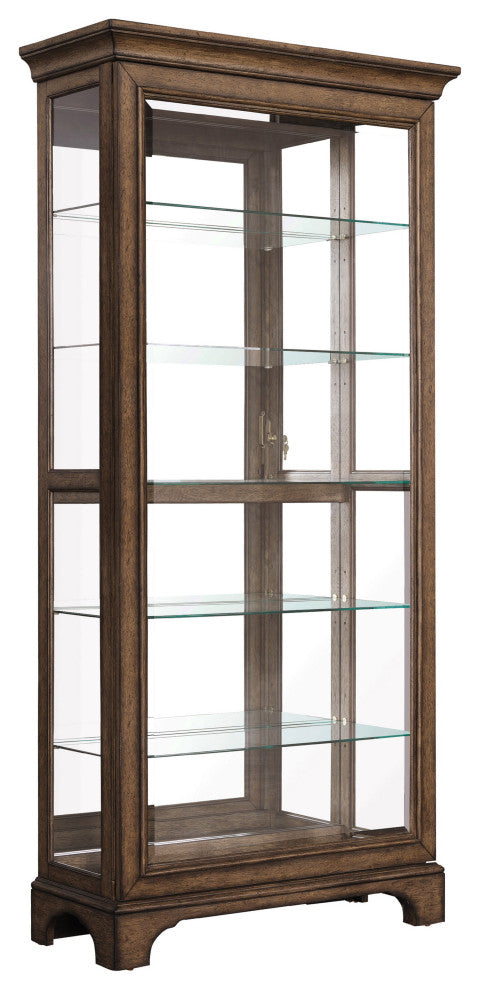 Traditional Sliding Door Curio with Glass Shelves and LED Light