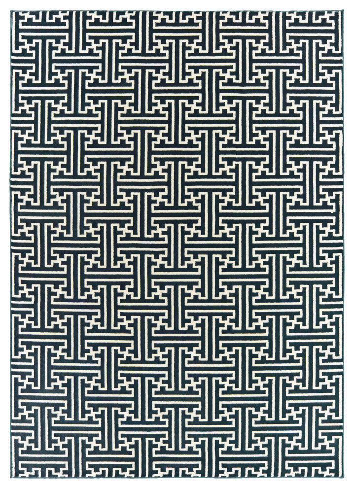 Oriental Weavers Bowen Navy/ Ivory Geometric Indoor Area Rug 6'7"X9'6"