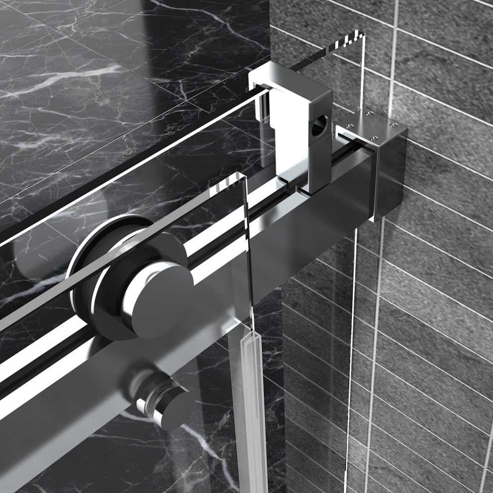 60 in. W x 76 in. H Single Sliding Frameless Shower Door With Buffer, Matte Black
