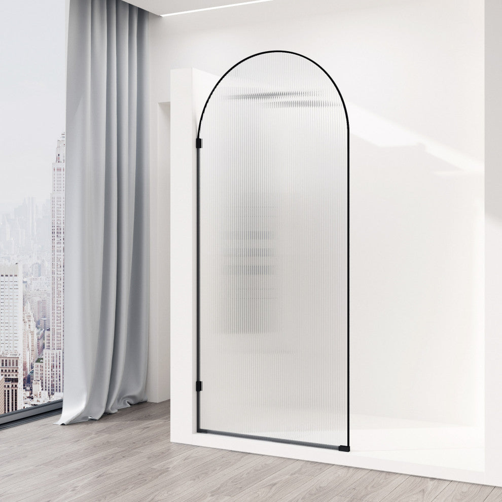 VIGO Arden 34" W x 78" H Frameless Fixed Shower Screen, Framed, Matte Black, Fluted Glass