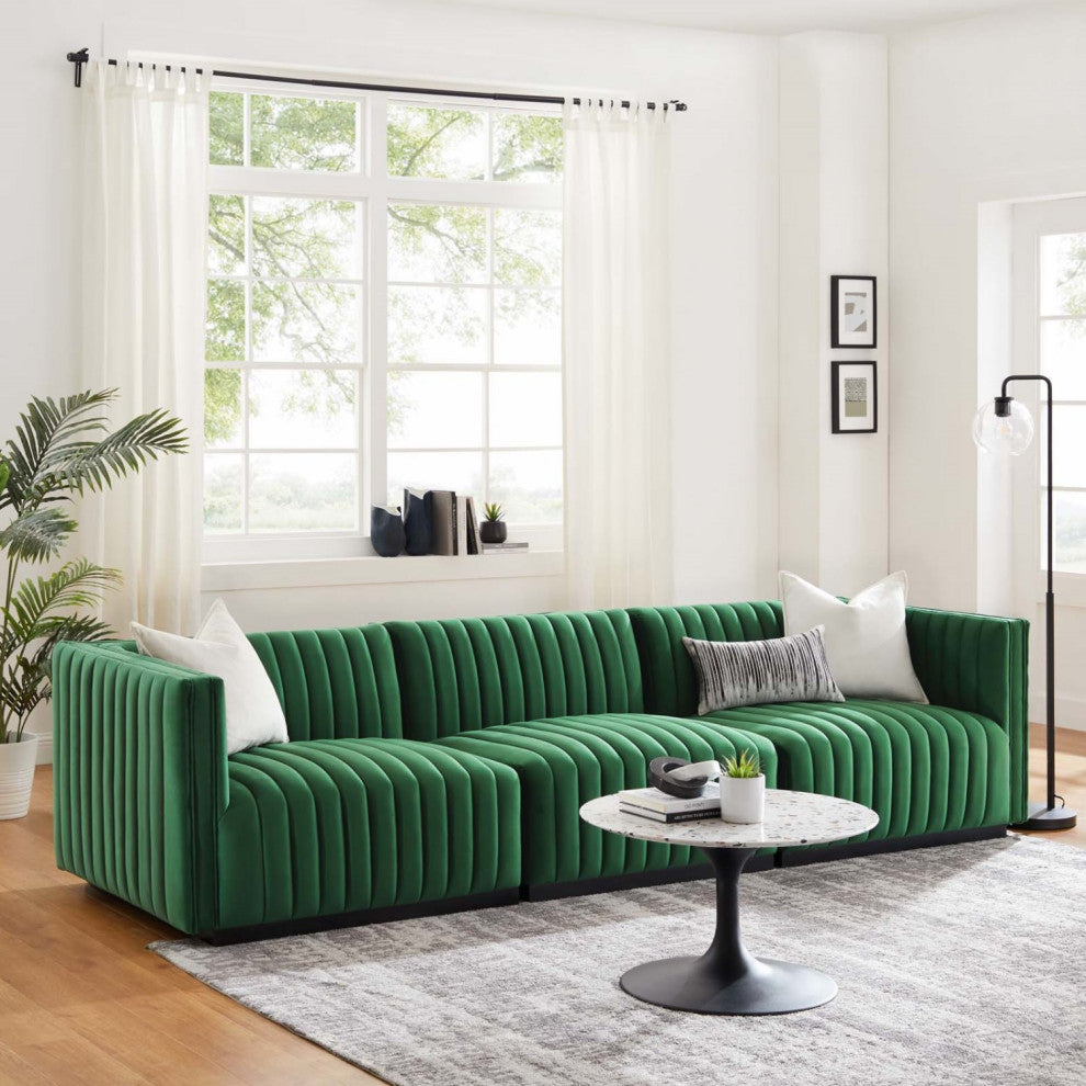 Modular Sofa Couch, Black Green, Velvet, French Lounge, Modern