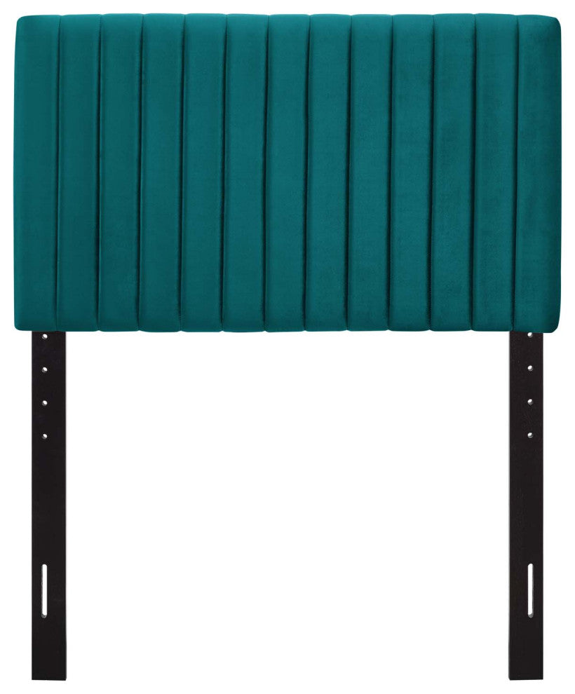 Contemporary Modern Bedroom Twin Size Headbaord, Velvet Fabric, Aqua Blue
