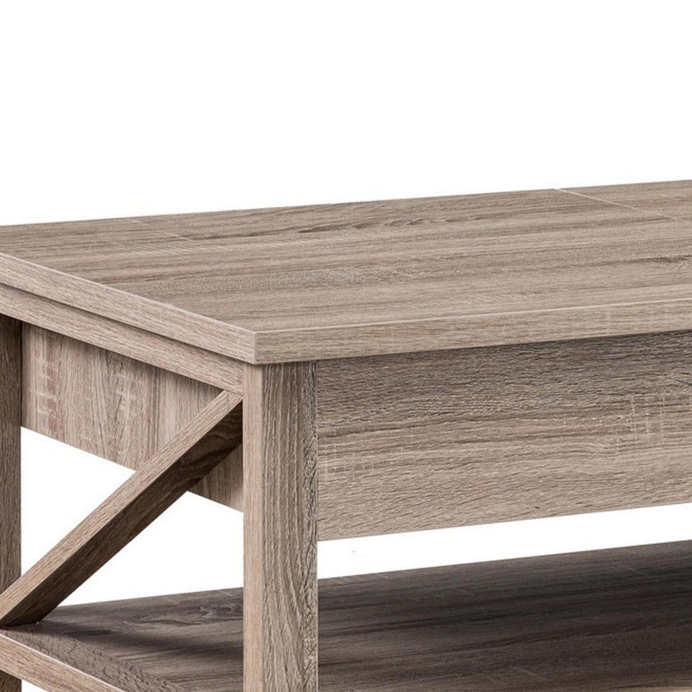 Benzara Modern Coffee Table, Half Lift Top, Hidden Storage, Taupe Finish