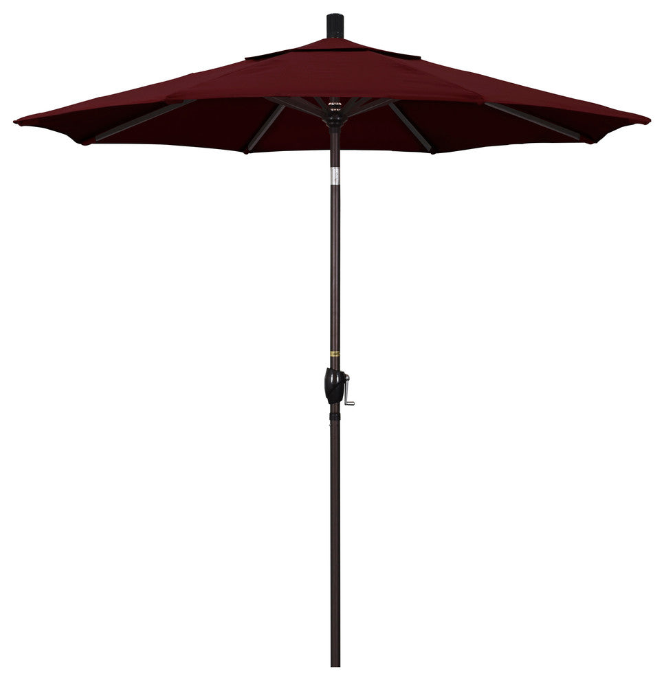 7.5' Bronze Push-Button Tilt Crank Aluminum Umbrella, Burgundy Pacifica