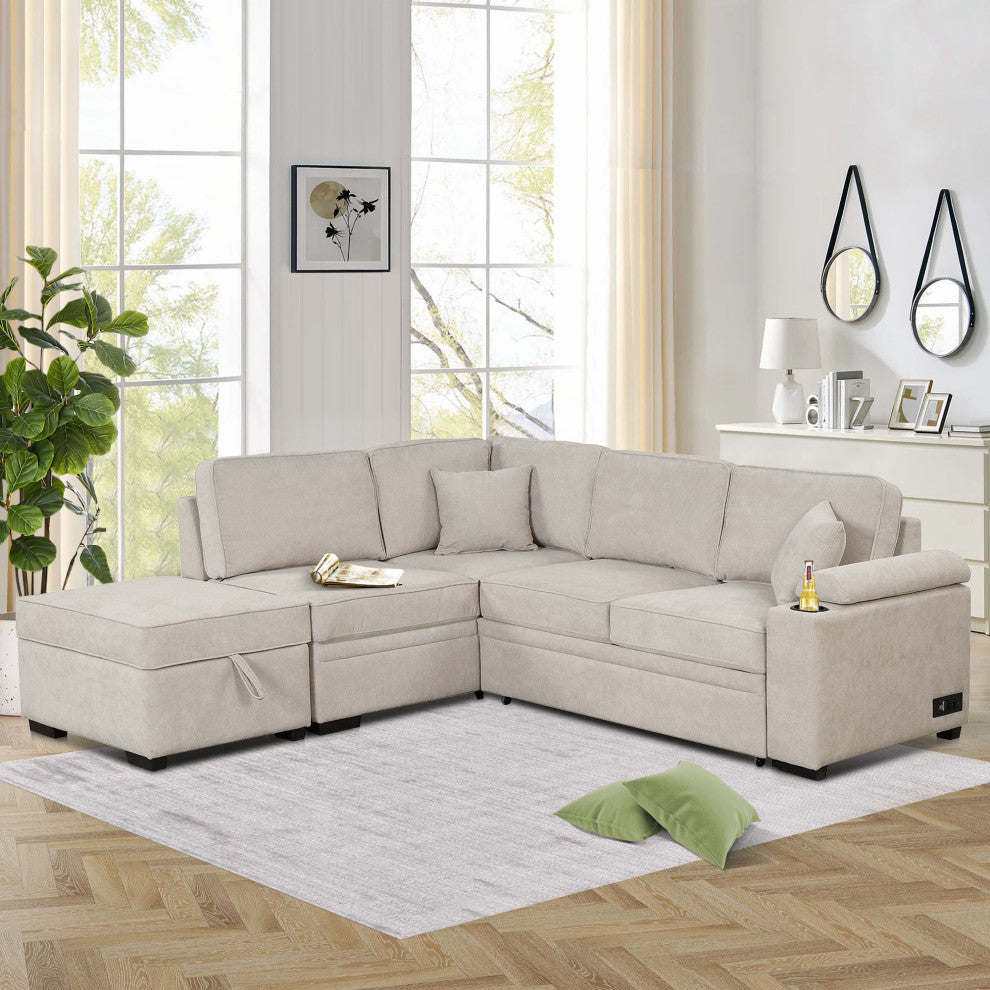 Gewnee 87.4" Sleeper Sofa Bed, 2, 1 Pull Out Sofa Bed L Shape Couch