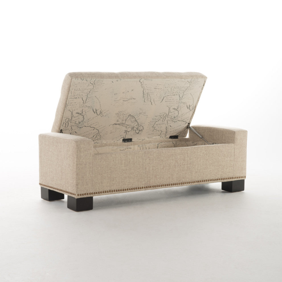 GDF Studio Espana Wheat Fabric Storage Ottoman With Studs