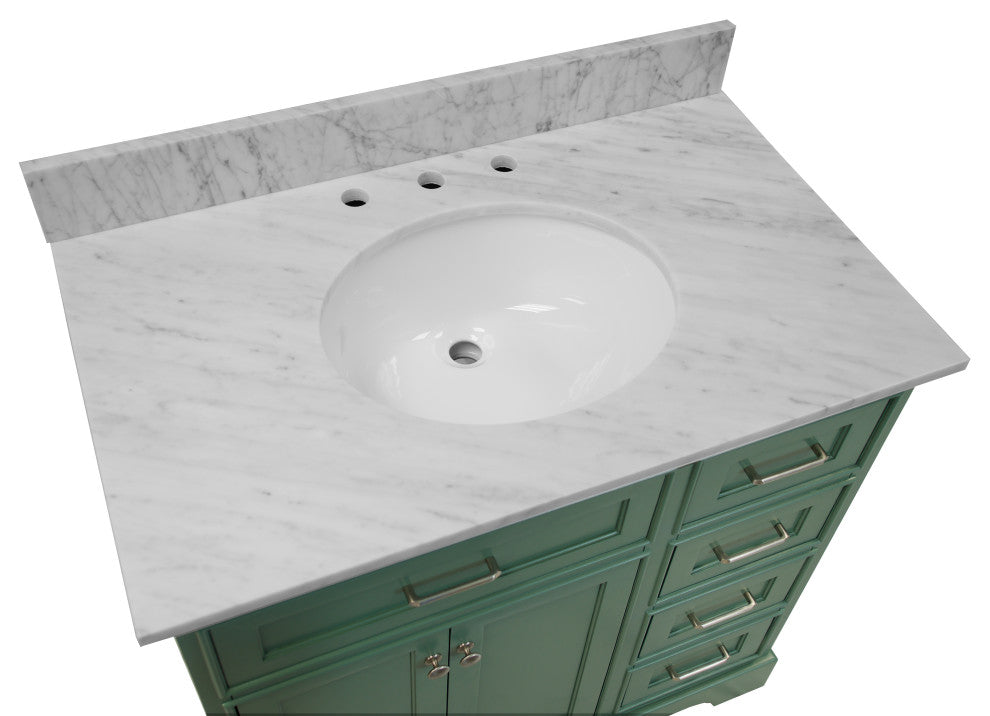 Aria 36" Bathroom Vanity, Sage Green, Carrara Marble