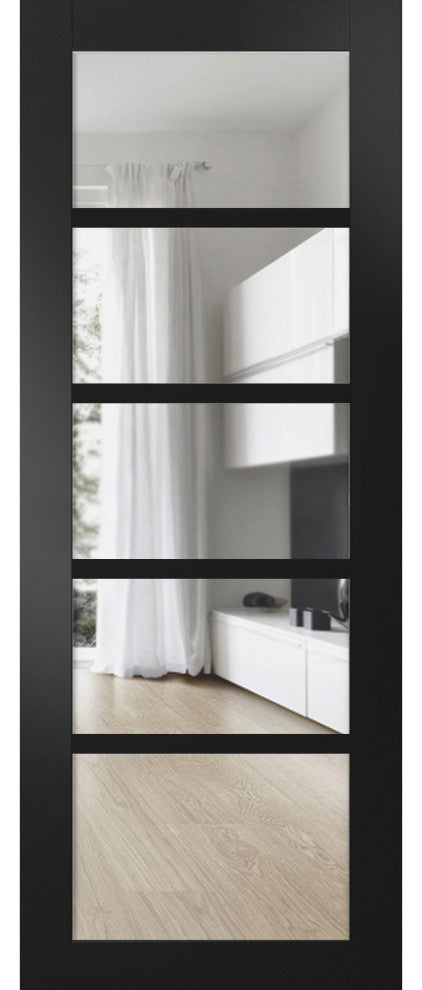 Slab Barn Door 30 x 80, Quadro 4522 Matte Black & Clear Glass, Sliding