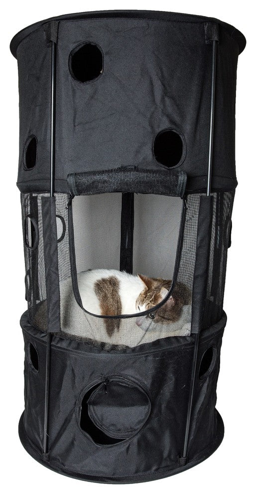 Climbertree Circular Obstacle Play-Active Collapsible Cat House, Black