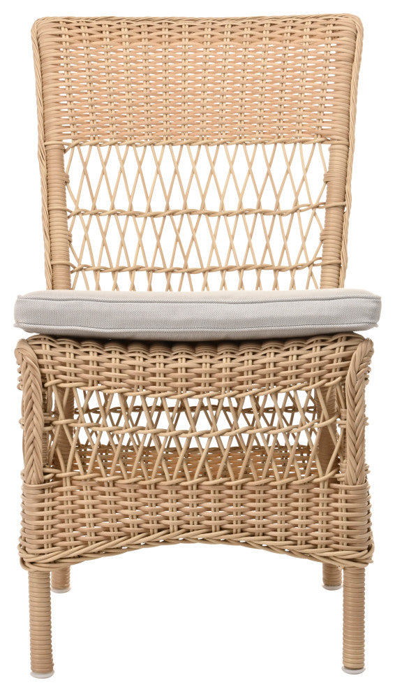 Marie Side Chair With Cushion, Natural Finish, Sailcloth Seagull Upholstery