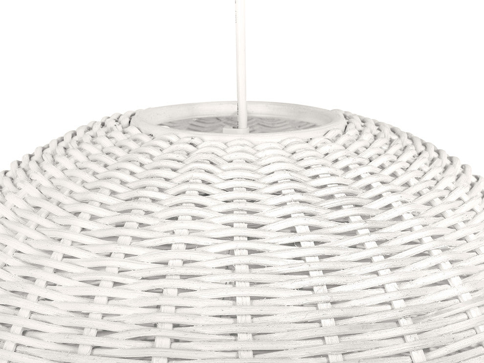 Handwoven Wicker Dome Pendant Light, White