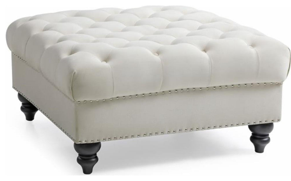 Glory Furniture Nola Velvet Ottoman in Ivory