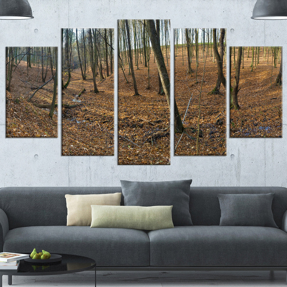 Woods in Fall Forest Panorama, Forest Canvas Art Print, 60"x32", 5 Panels