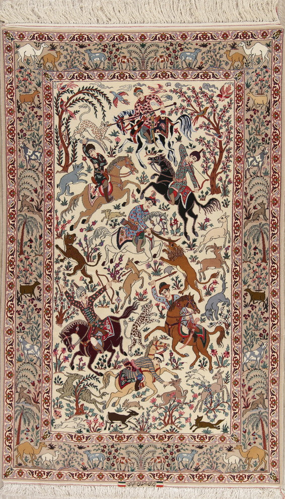Isfahan Novelty Wool Hand-Knotted Persian Oriental Area Rug, Beige, 8'5"X5'2"