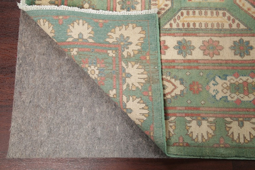 Pakistani Hand-Knotted Kazak Traditional Oriental Area Rug, Green, 10'2"X8'1"