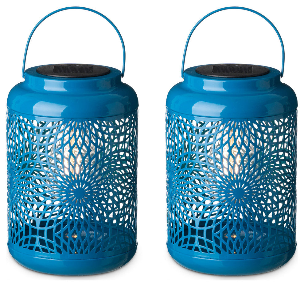 Metal Cutout Solar Powered Hanging Lantern, 2-Piece Set
