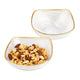 Badash KM734 White Alabaster Squarish Glass Fruit Salad Bowl Gold Rim