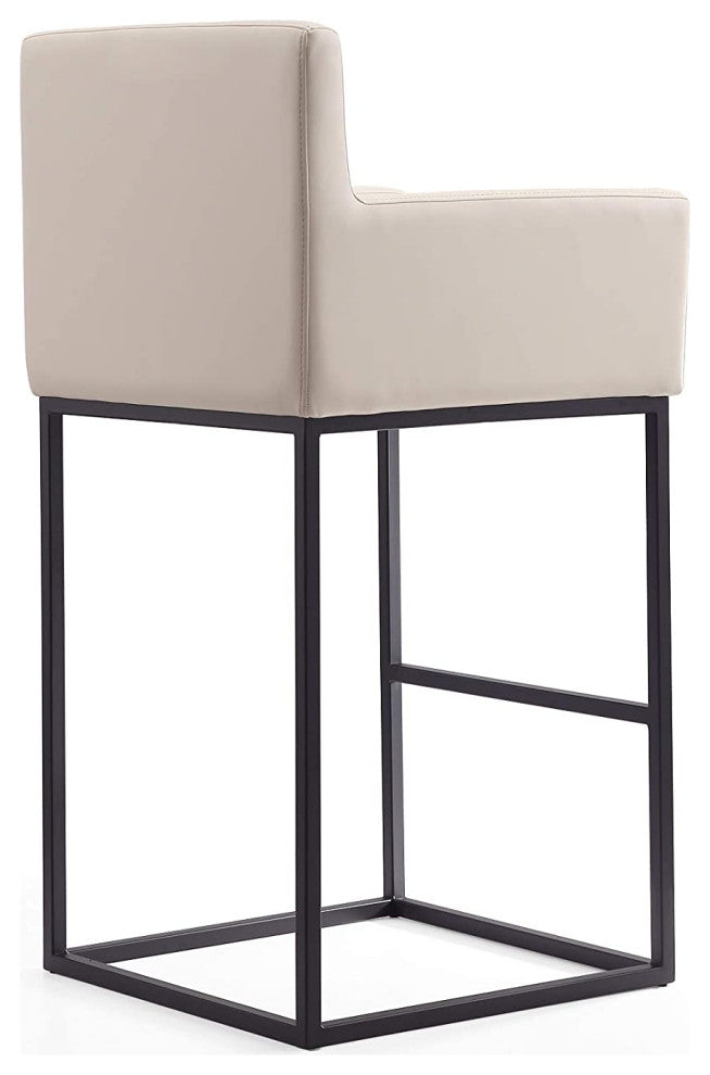 Modern Bar Stool, Metal Frame With Faux Leather Seat and High Back, Cream