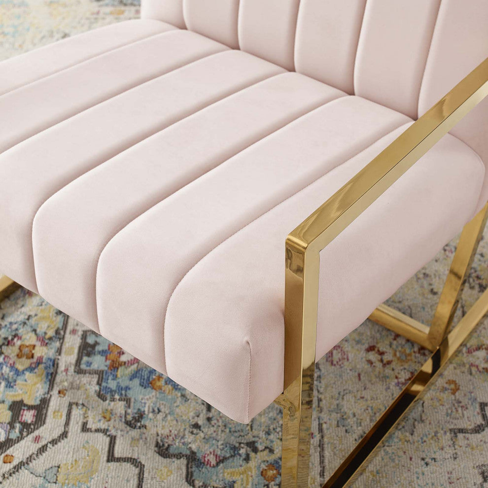 Tufted Armchair Accent Chair, Velvet, Pink, Modern, Living Lounge Hospitality