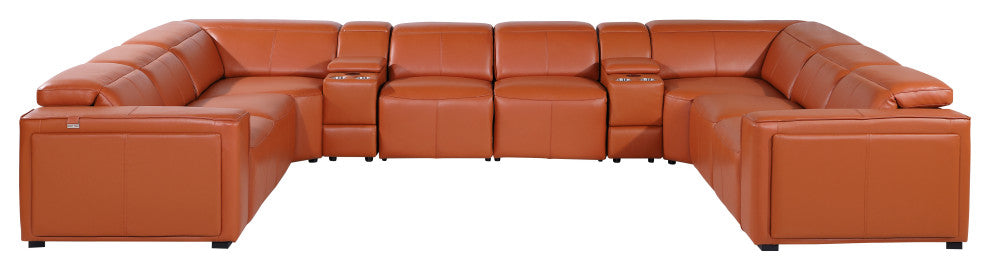 Niccolo Italian Leather 10-Piece U-Shaped 4 Power Reclining Sectional, Camel