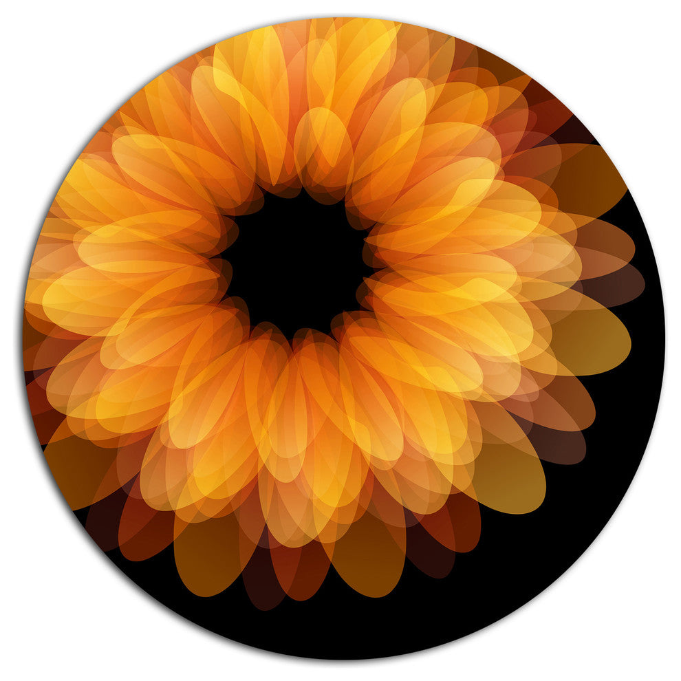 Fractal Flower Petals On Black, Floral Disc Metal Artwork, 11"