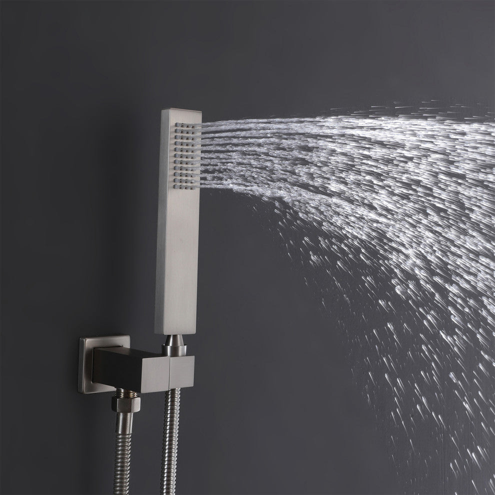 Thermostatic Rain Shower System with Hand Shower-Includes Rough-in Valve, Brushed Nickel