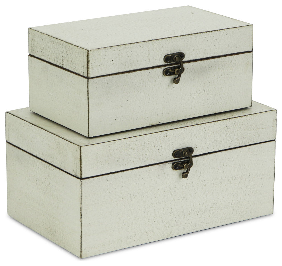 Distressed Treasure Boxes, White, Set of 2