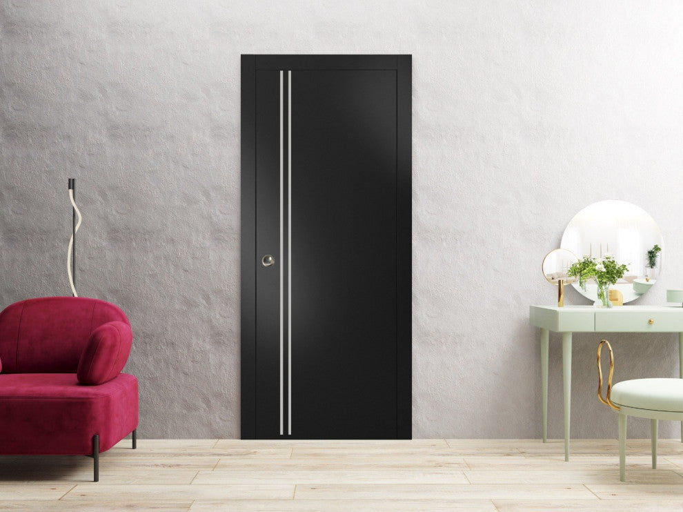Slab Barn Door Panel 32 x 80 | Planum 0310 Matte Black with  | Sturdy Finished