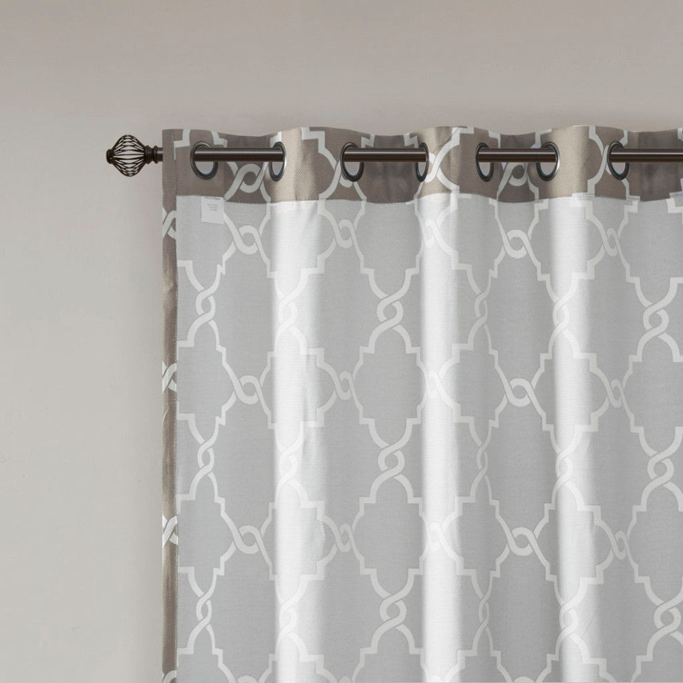 Madison Park Saratoga Fretwork Print Grommet Top Window Curtain Panel, Grey