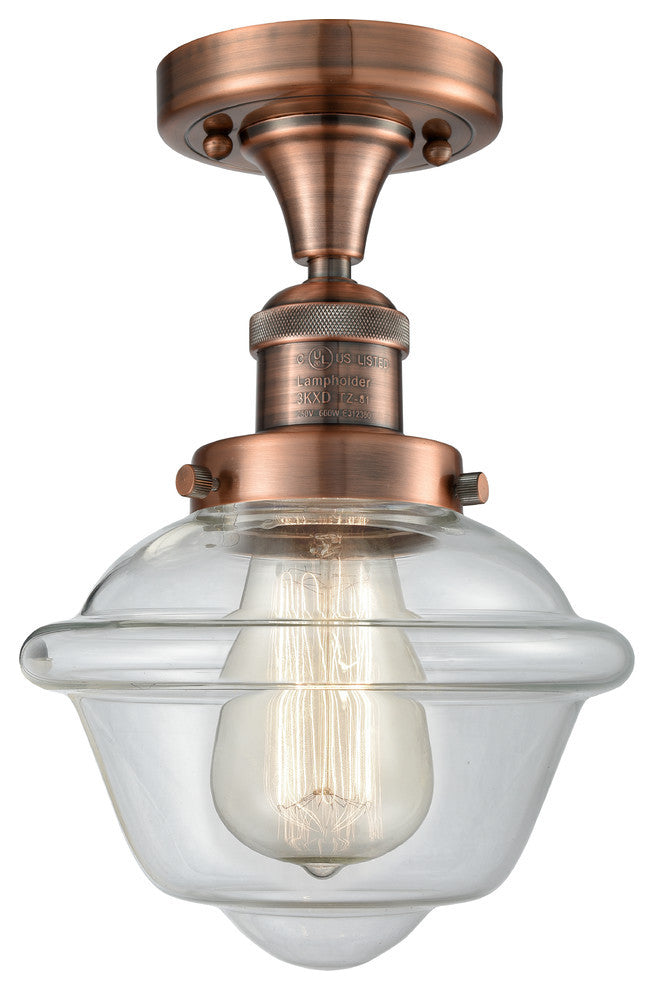 1-Light Oxford 11" Semi-Flush Mount, Antique Copper, Glass: Clear