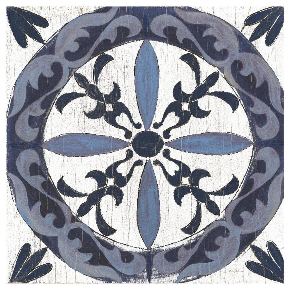 "Downtown II Indigo and Cream" Digital Paper Print by Silvia Vassileva, 20"x20"