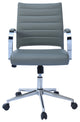 Mid Back Swivel Boss Ribbed PU Leather Office Arm Chair Modern Ergonomic, Gray