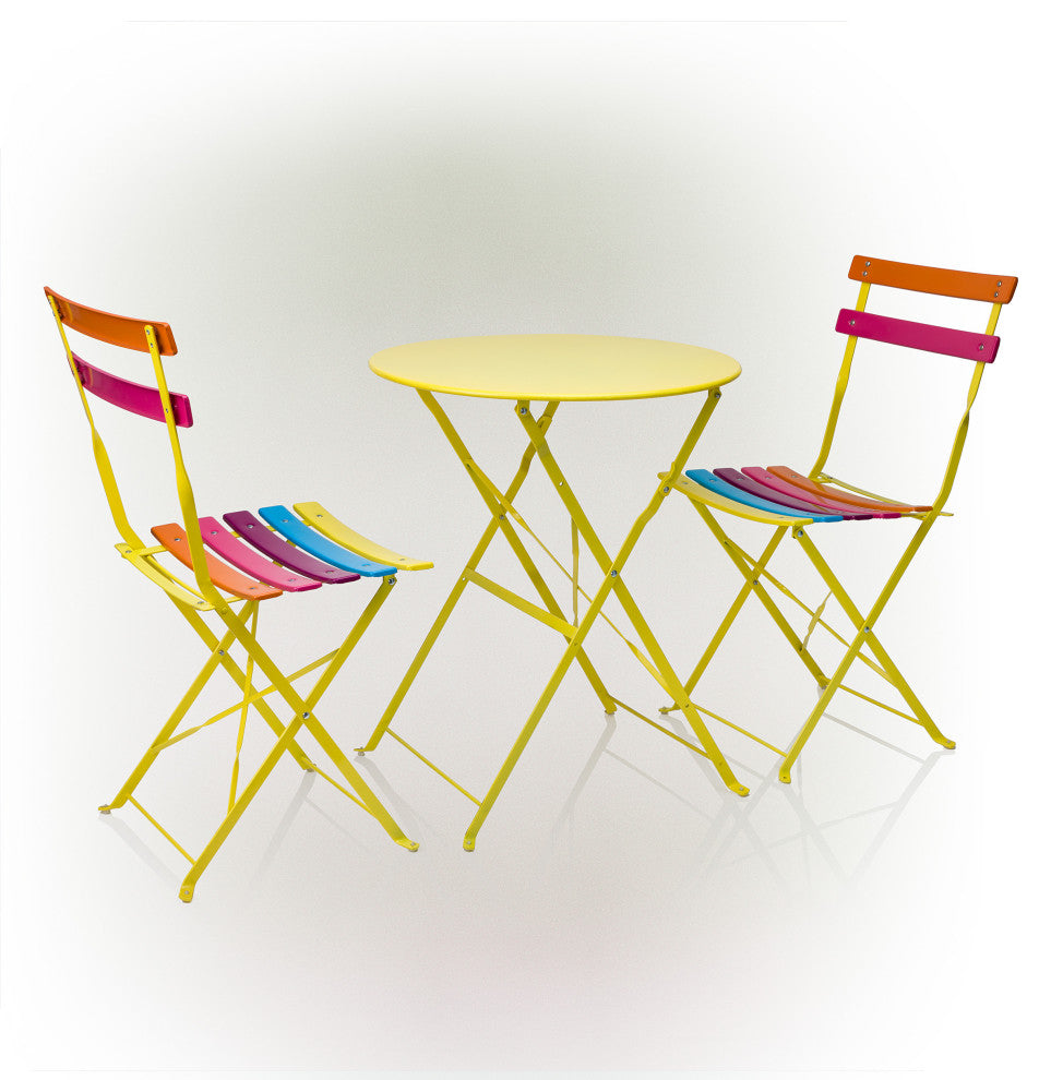 Alpine Rainbow Metal Bistro Set with Table and Two Chairs, 28"