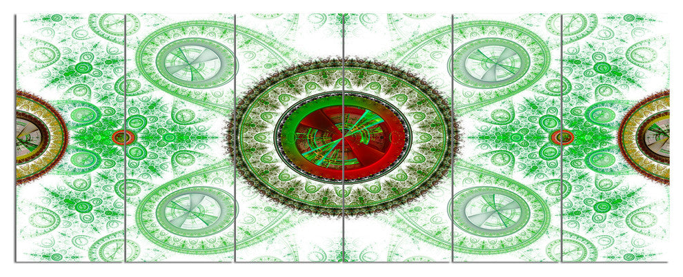 Light Green Psychedelic Relaxing Art, Abstract Canvas Print, 70"x28", 6 Panels