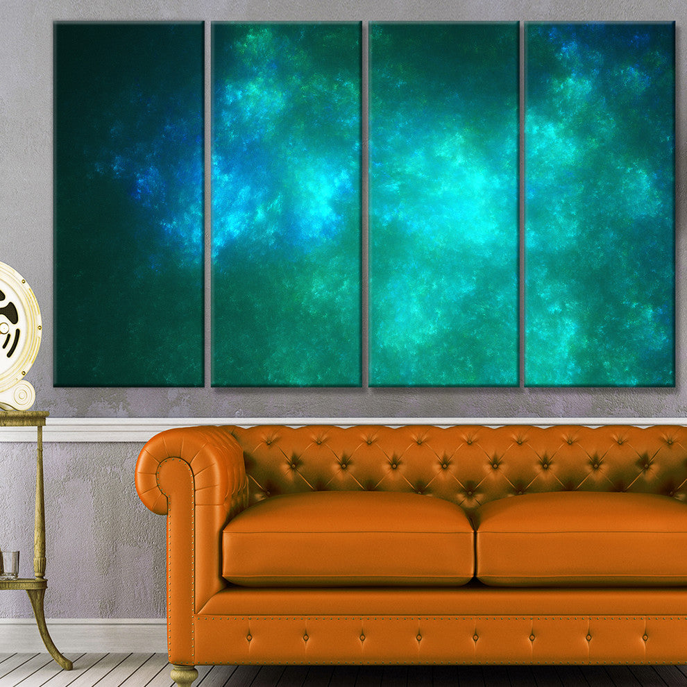 Blue Starry Fractal Sky, Abstract Canvas Art Print, 48"x28", 4 Panels