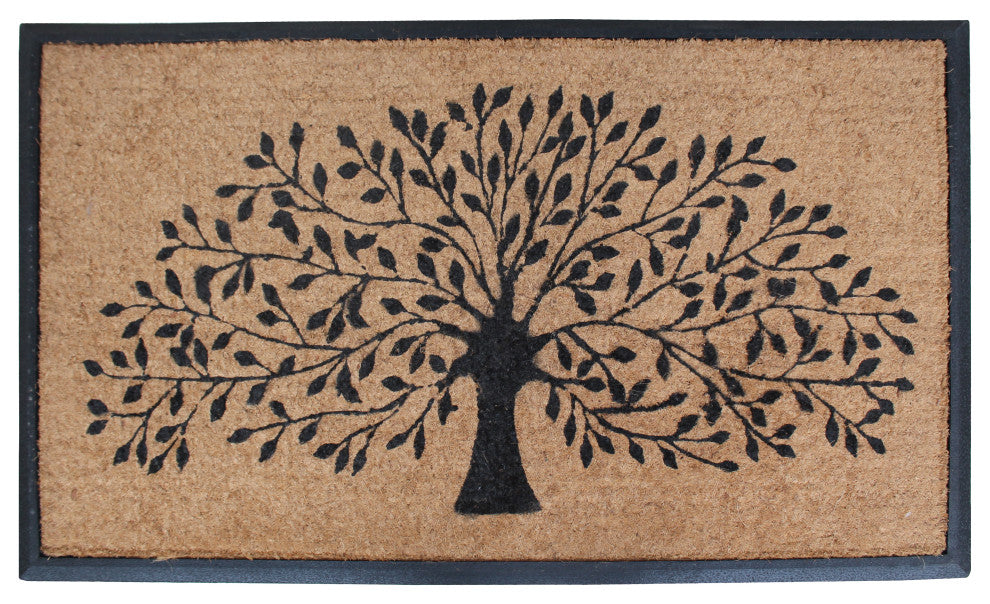 A1HC Flocked Rubber and Coir Molded Double Doormat, Shedding Leaf Design, Beige/Black, 30"x48"