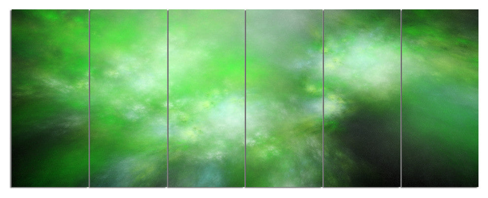 Green Blur Sky with Stars, Abstract Canvas Art Print, 70"x28", 6 Panels