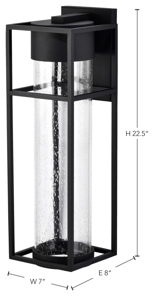 Ledges 10W LED Large Wall Lantern, Matte Black/Clear Seeded Glass