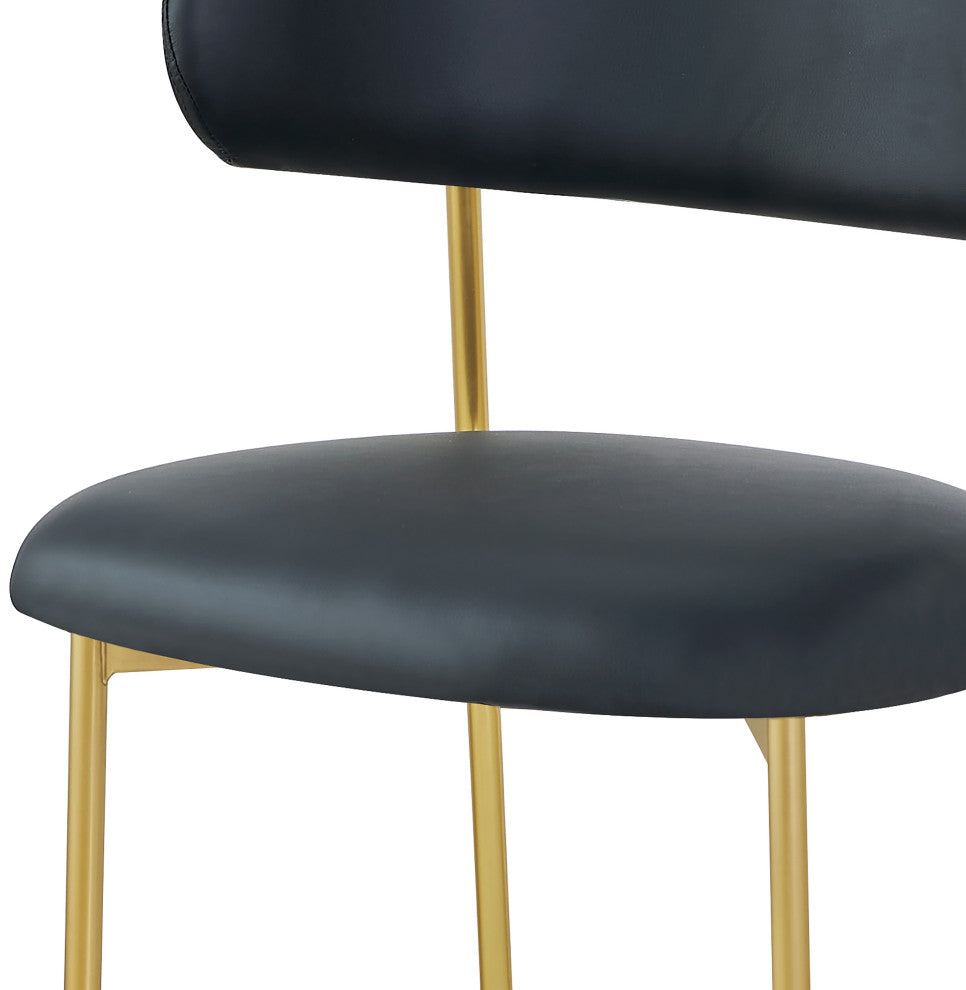 Lupita Vegan Leather Dining Chair, Set of 2, Black, Brushed Gold Finish