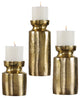 Rustic Antique Style Brass Pillar Candle Holder Set 3 | Classic Traditional Gold