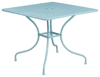 35.5'' Square Indoor-Outdoor Steel Patio Table, Blue