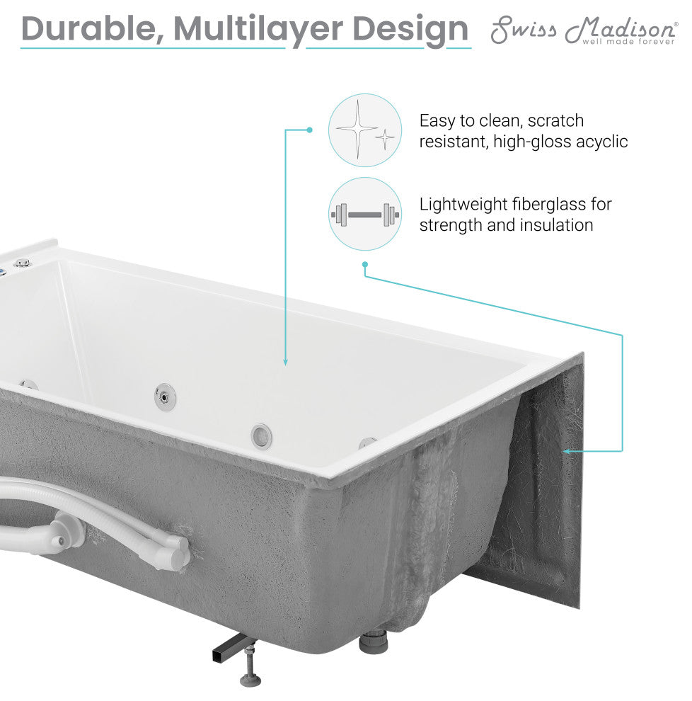 Avancer 60"x36" Alcove Whirlpool Bathtub With Apron, Left Hand Drain