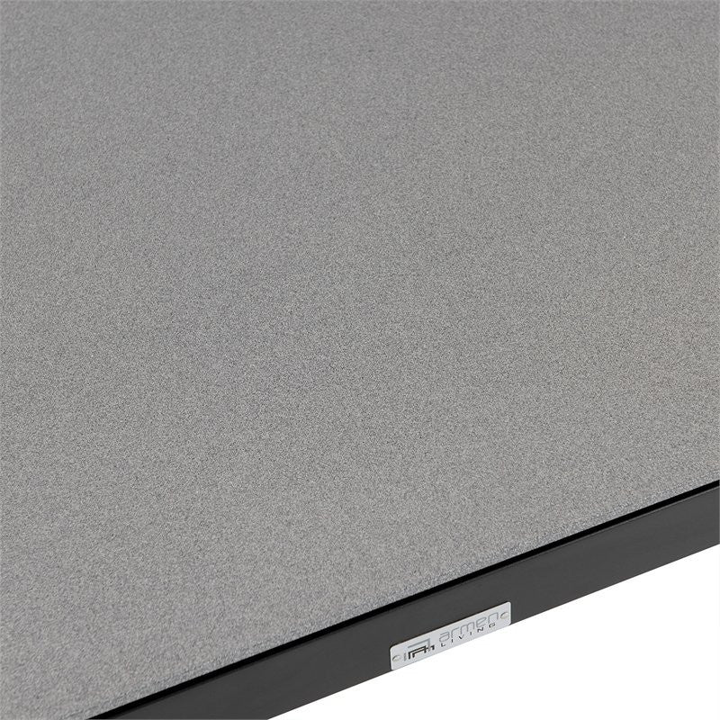 Crown 7-Piece Black Aluminum and Teak Outdoor Dining Set With Dark Gray Fabric